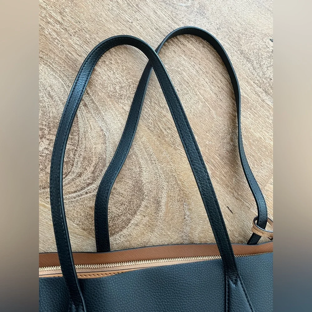 Tory Burch Black Leather Tote with Tan Accent